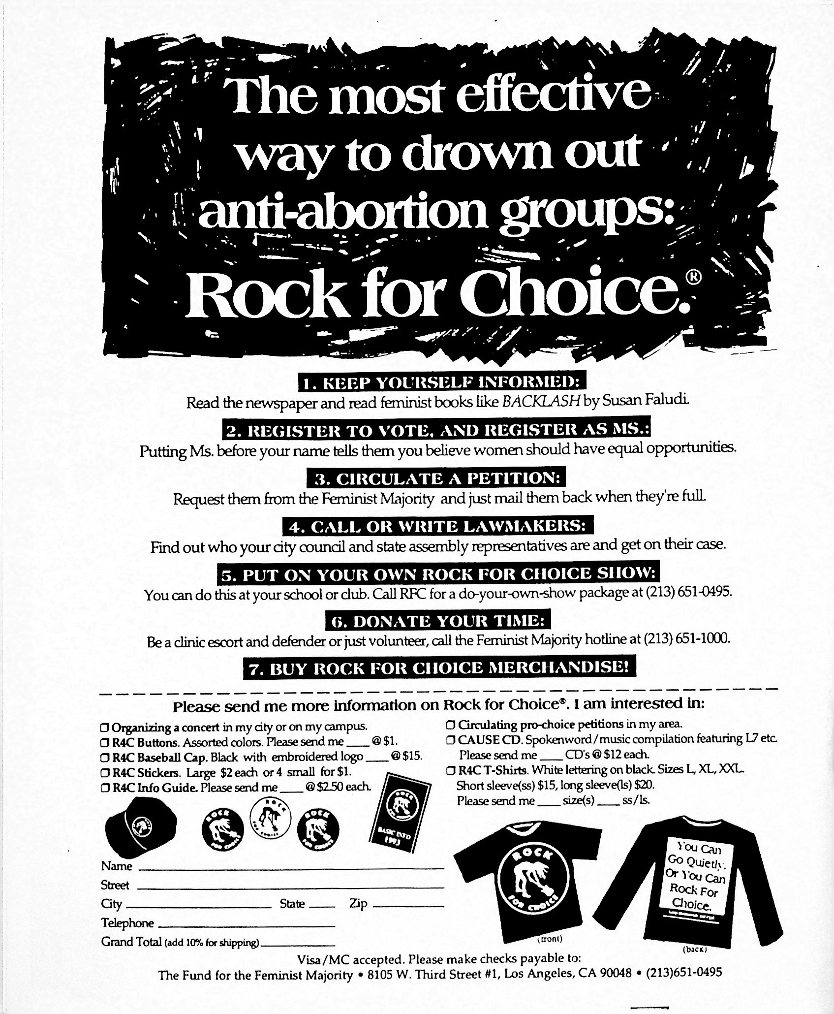 Rock for Choice ad from the back cover of Teen Fag #2, 1993